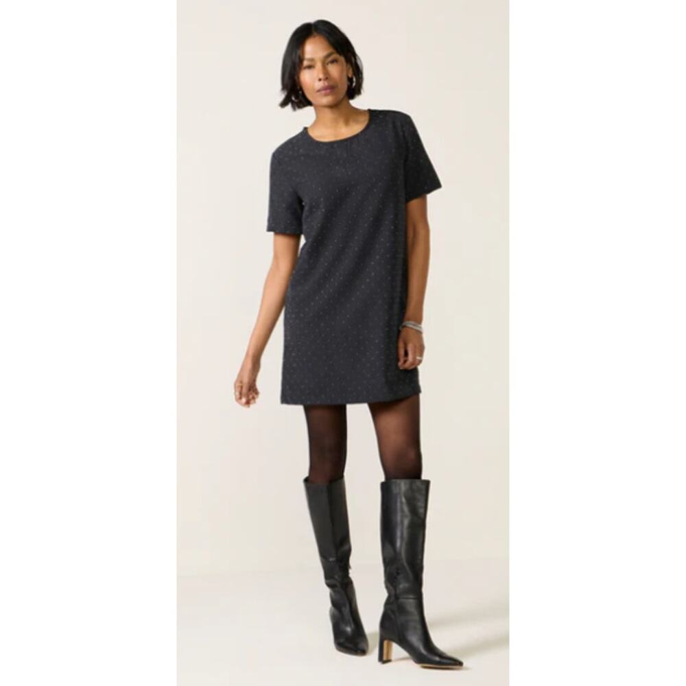 NEW Z SUPPLY Short Sleeve Studded A-line Zinnia Mini Dress, Black, XS